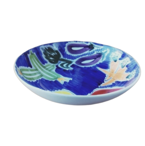 Gorgeous Ceramic Serving Plate Featuring Hand Painted Images of Many Vegetables
